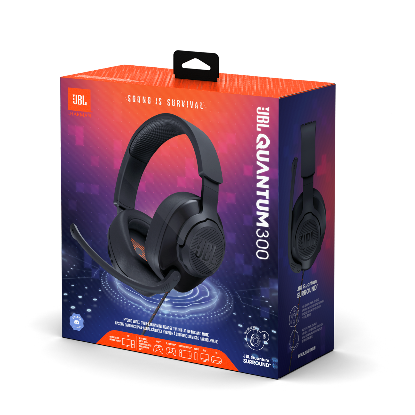 JBL Quantum 300 Fone de ouvido para jogos com múltiplas conexões de fio e microfone flipup